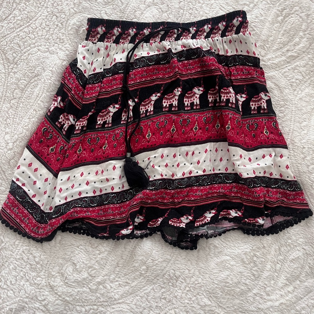 H&M Pink Black White Patterned Mini Skirt with Tassel
